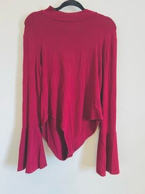 Women's Burgundy Long-Sleeve Draped Bodysuit